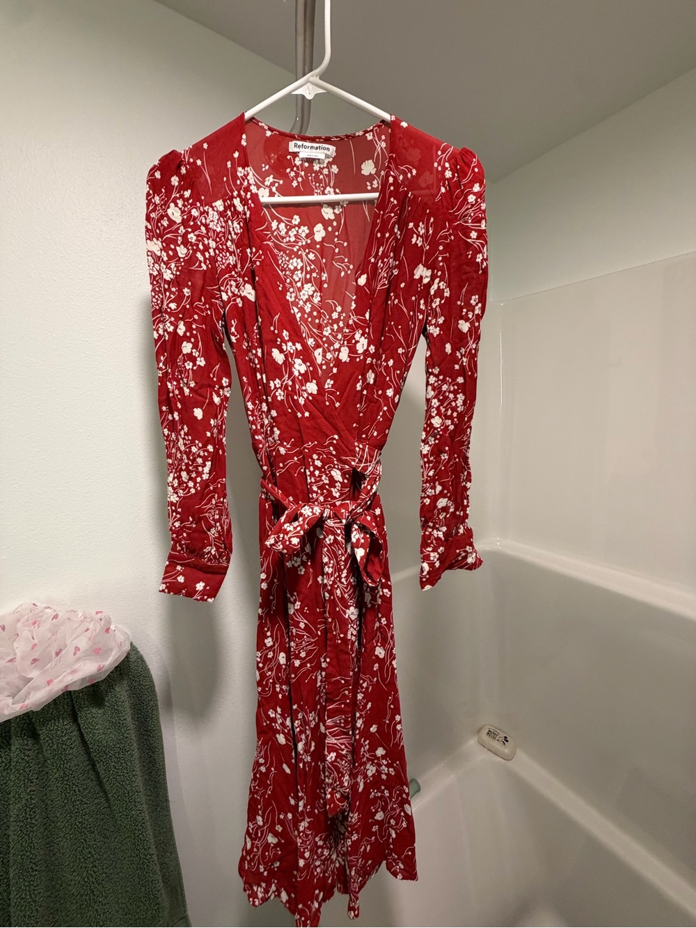 Reformation Red Floral Wrap Midi Dress